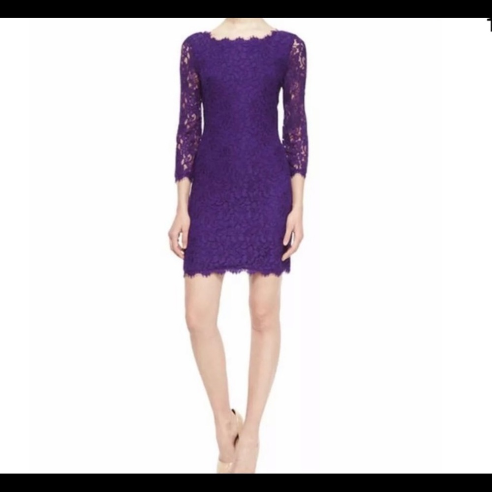 DVF Zarita lace shift dress in purple - like new - Picture 2 of 11